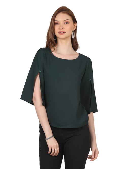 women solid round neck slit sleeves top - 20727801 - Standard Image - 0