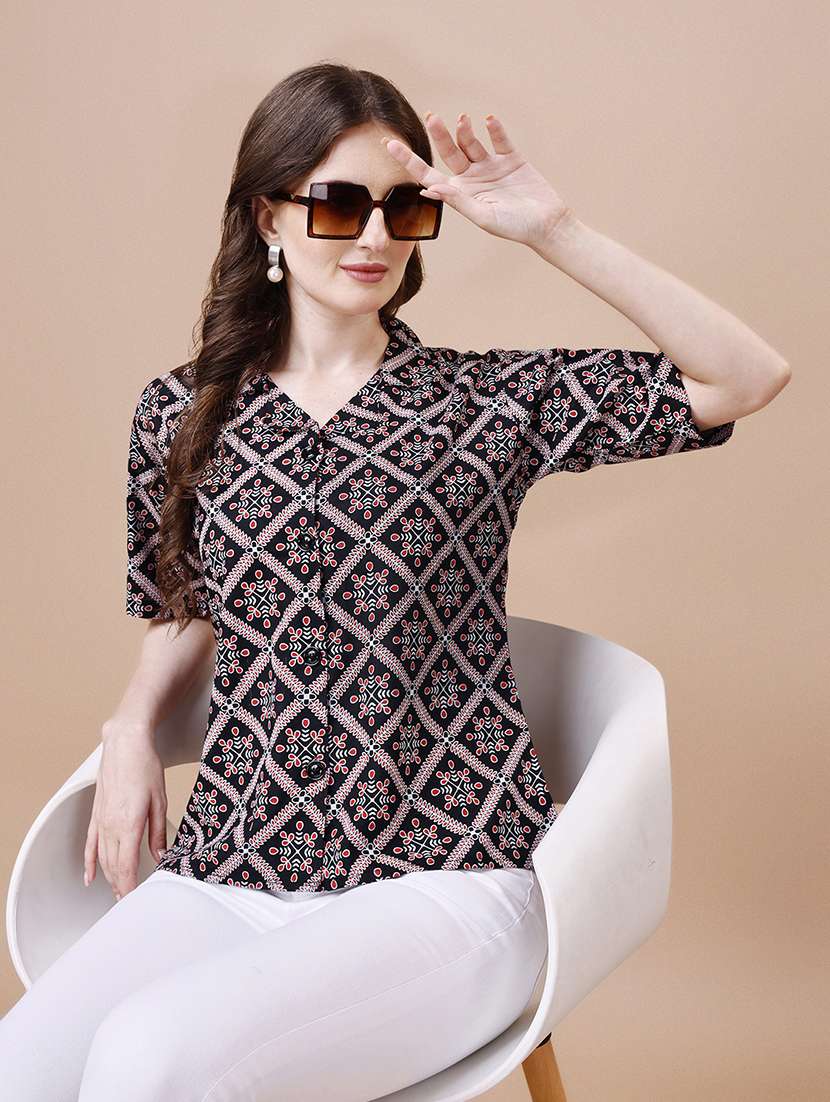 black ethnic printed buttoned shirt - 20727838 -  Standard Image - 2