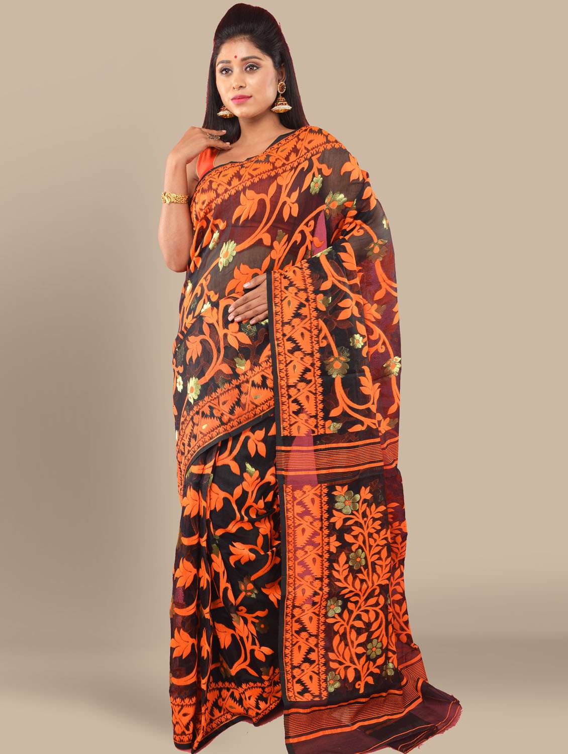 women black self design jamdani saree