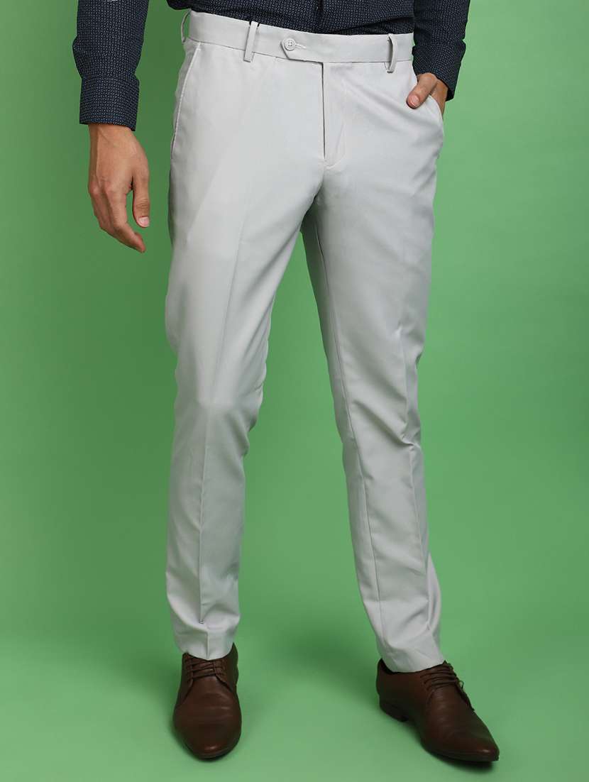 men mid rise solid flat front formal trousers