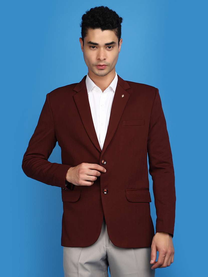 men notched lapel neck solids casual blazer