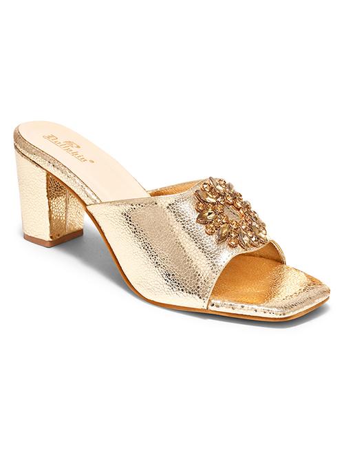 gold pu slip on sandals - 20728285 -  Standard Image - 0