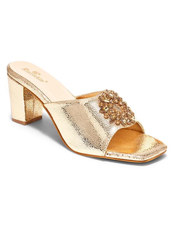 gold pu slip on sandals - 20728285 -  Zoom Image - 0