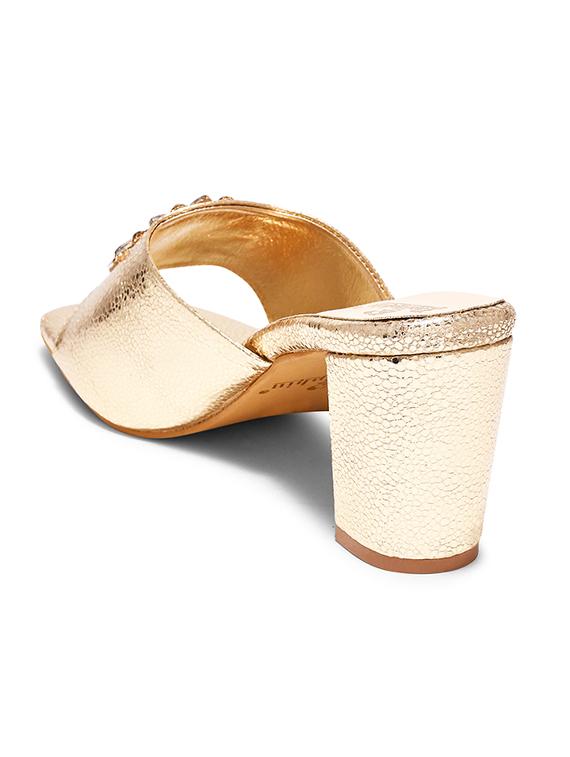 gold pu slip on sandals - 20728285 - Standard Image - 2