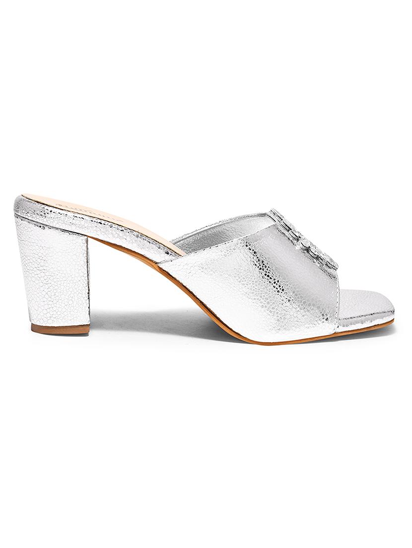 silver pu slip on sandals - 20728287 - Standard Image - 2