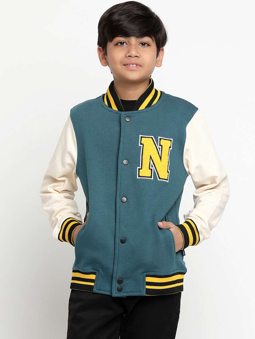boy color block long sleeves varsity jacket