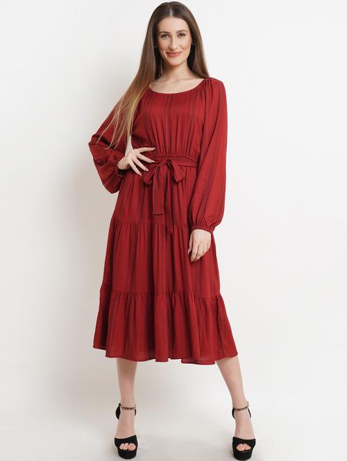 women printed round neck tiered dress - 20728550 - Standard Image - 0