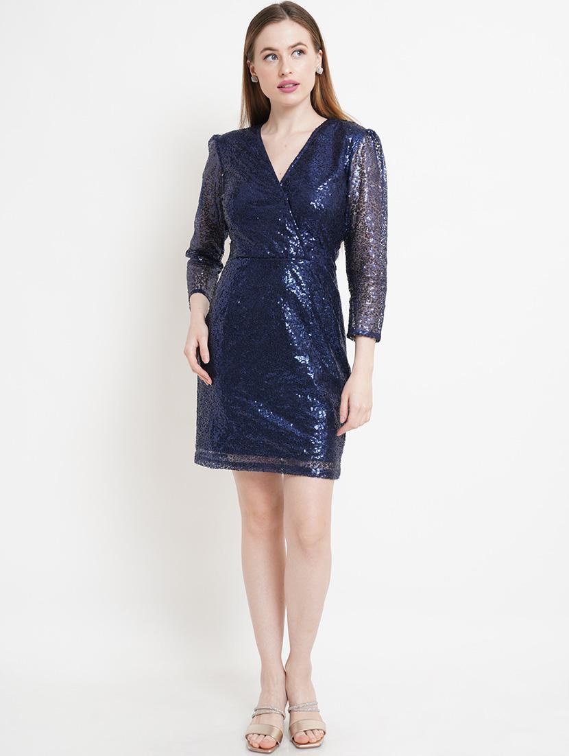 women sequined overlapneck shift dress - 20728559 -  Zoom Image - 0