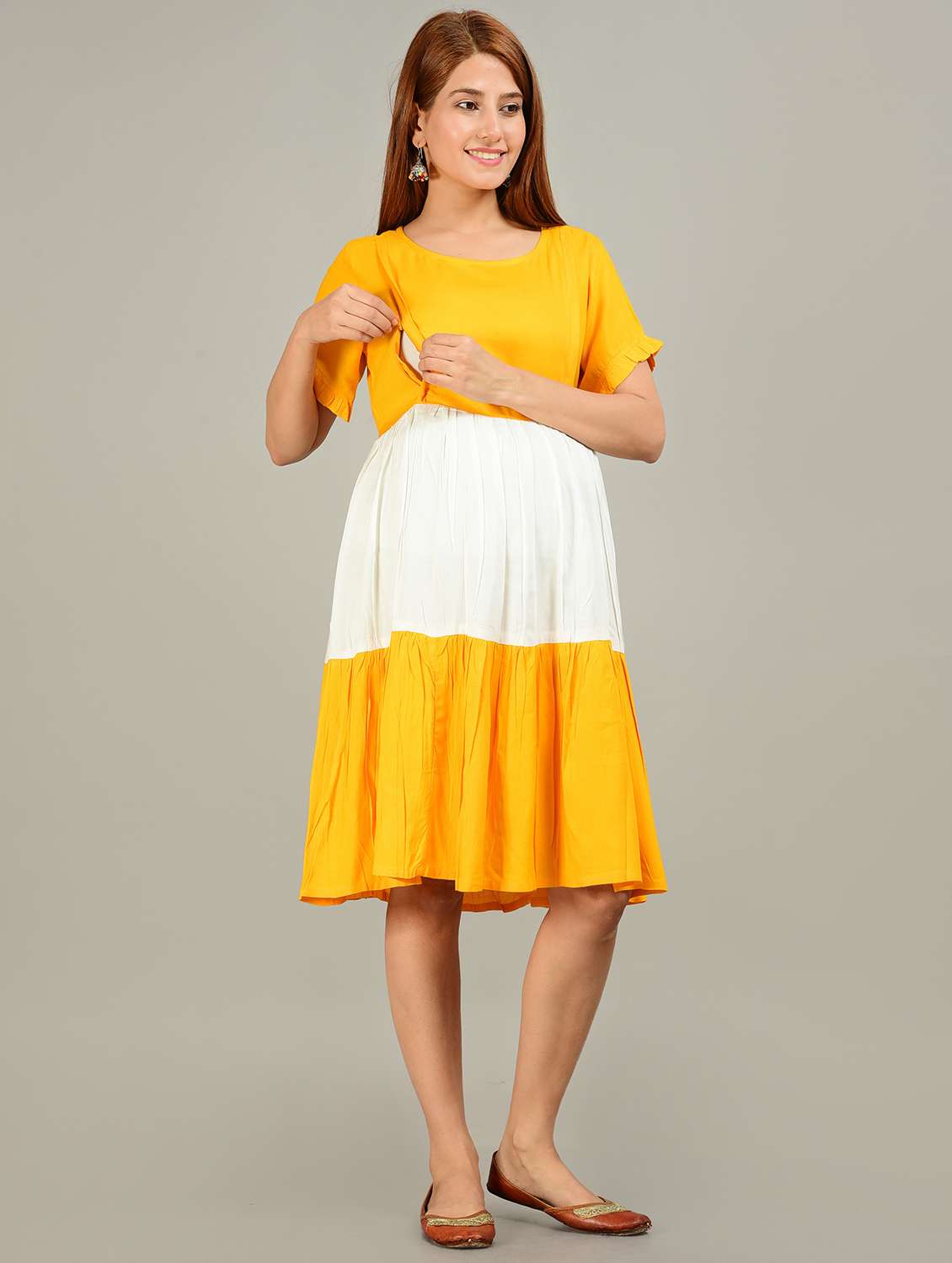 womenm color blocked maternity wear dress - 20728936 - Standard Image - 2