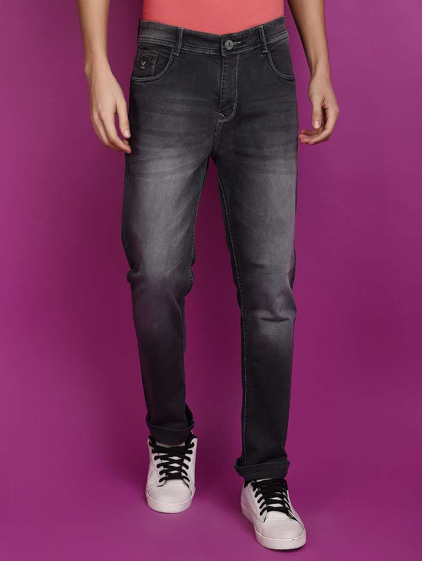 men mid rise plain denim jeans