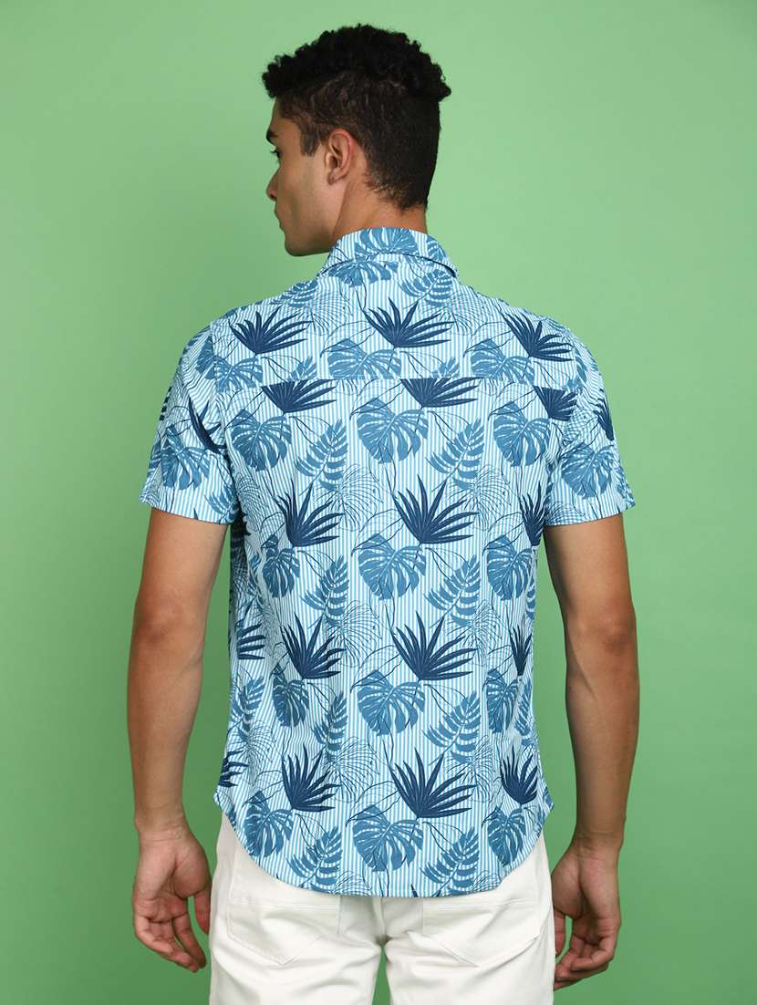 men light blue regular fit tropical print casual shirt - 20729077 -  Standard Image - 2