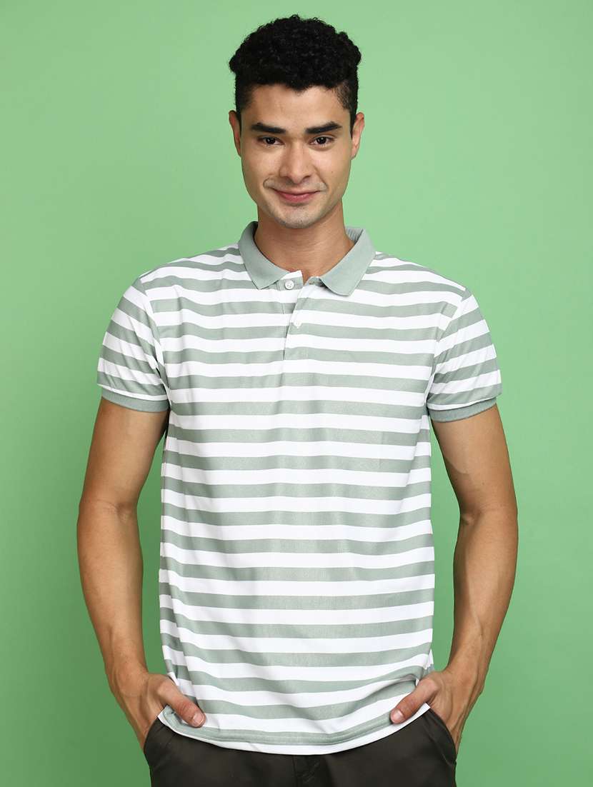 men striped short sleeve polo t-shirt