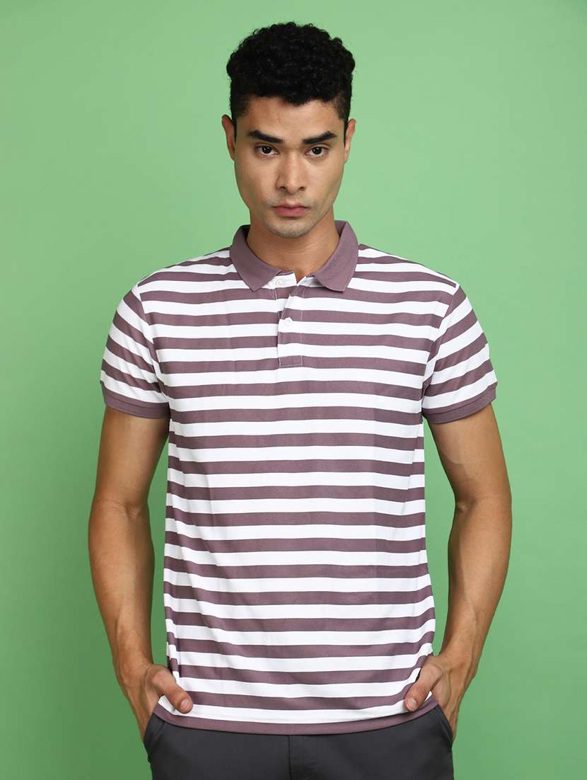 men striped short sleeve polo t-shirt