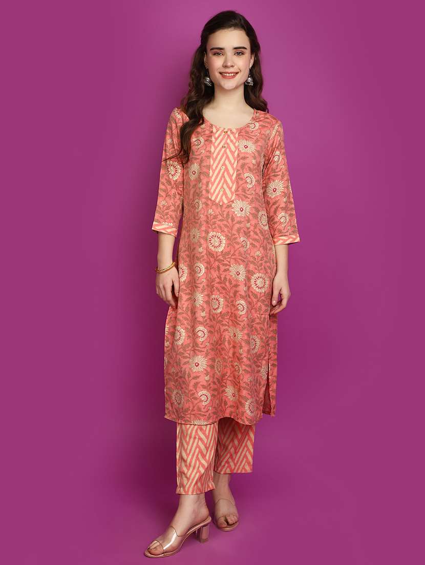 women floral round neck kurta pant set