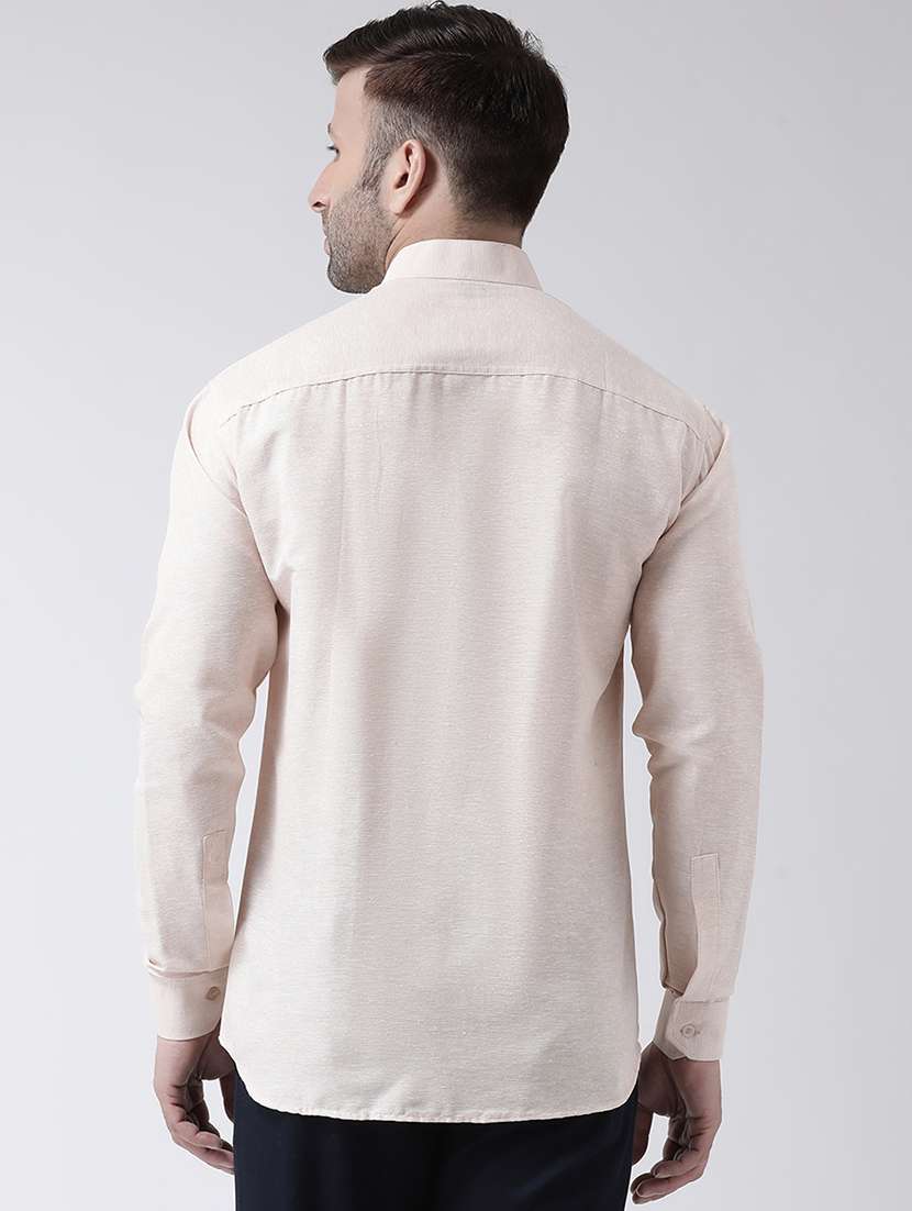 men beige mandarin collar casual shirt - 20730384 - Standard Image - 2