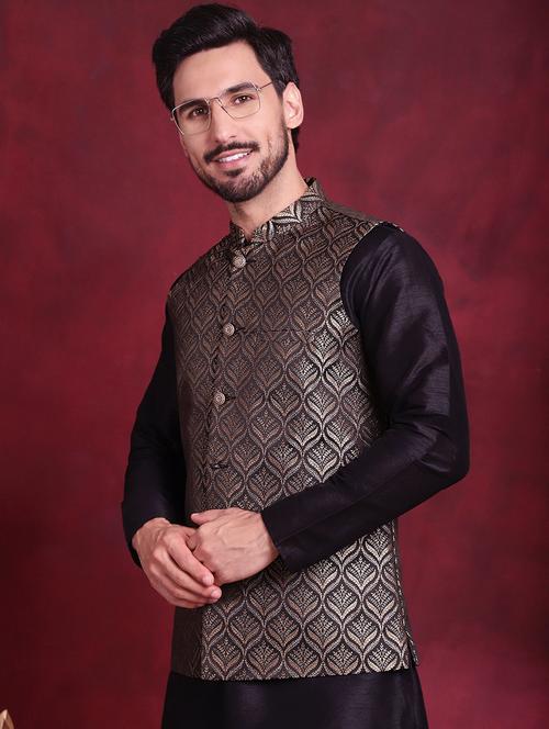men self design silk blend nehru jacket - 20730537 - Standard Image - 0