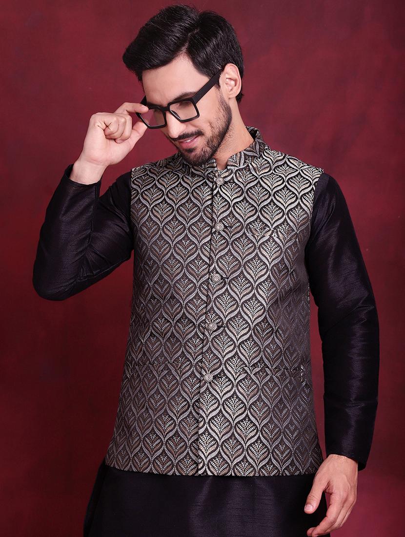 men self design silk blend nehru jacket - 20730539 - Zoom Image - 0