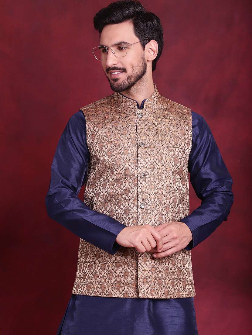 men self design silk blend nehru jacket