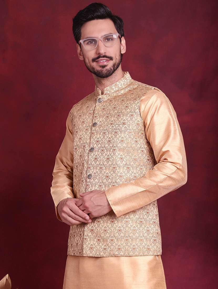men self design silk blend nehru jacket