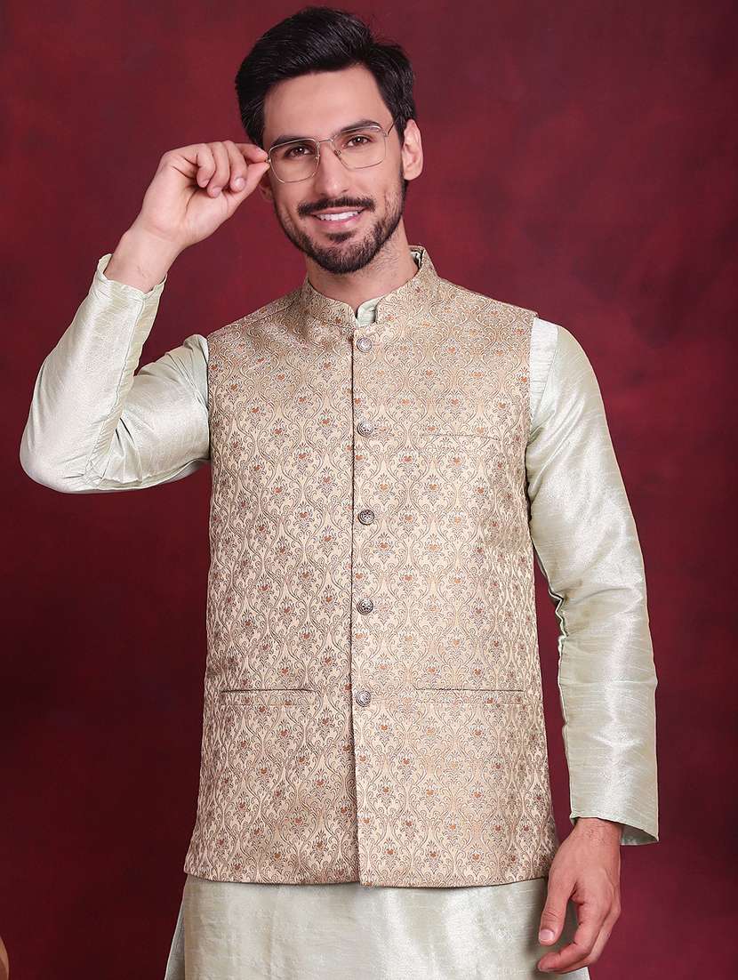 gold silk blend nehru jacket