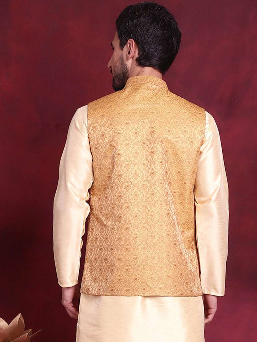 men self design silk blend nehru jacket - 20730543 - Standard Image - 2