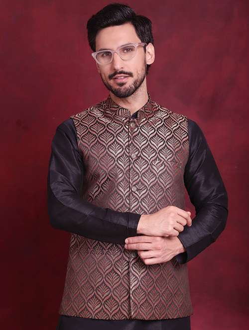 men silk kurta pyjama with jacket ethnic wear set - 20730551 -  Standard Image - 0