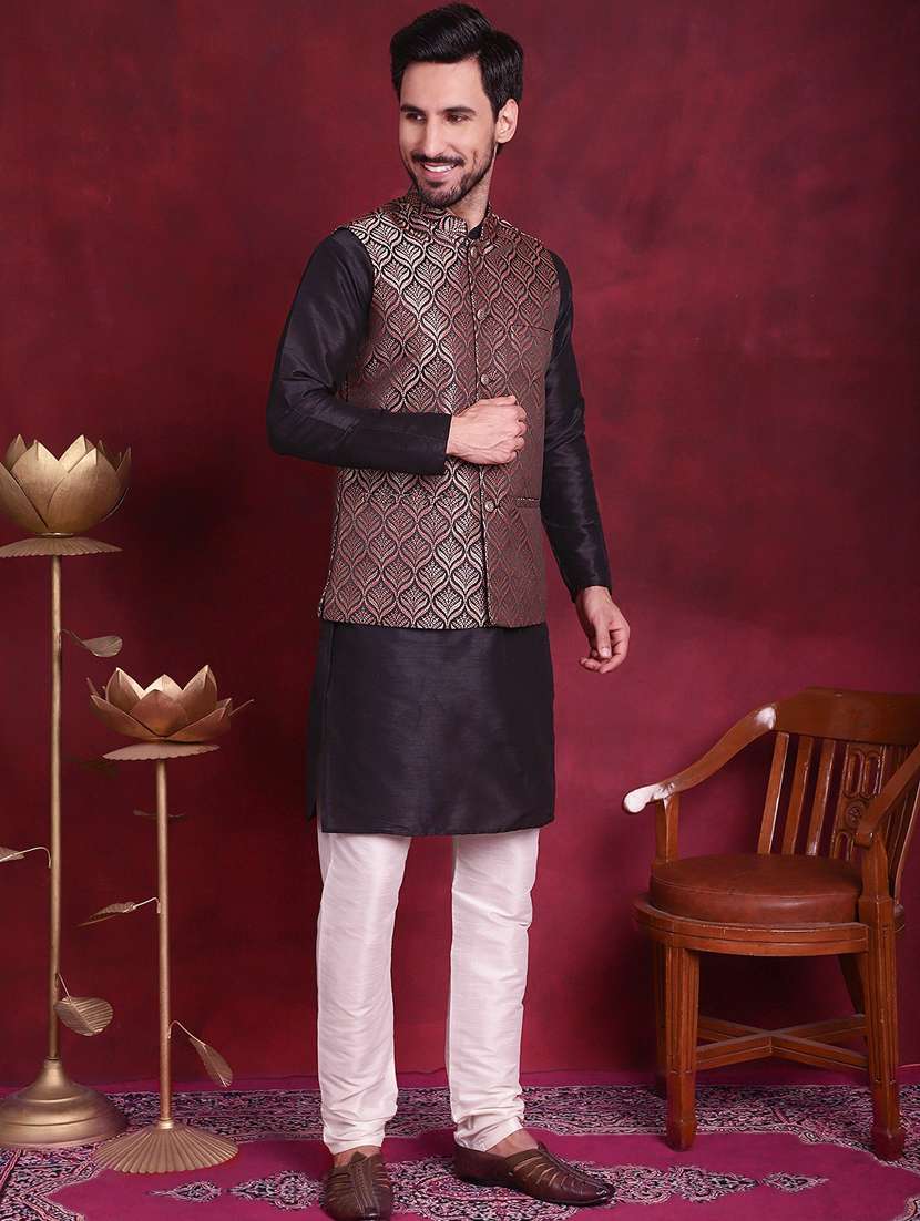 men silk kurta pyjama with jacket ethnic wear set - 20730551 - Standard Image - 2