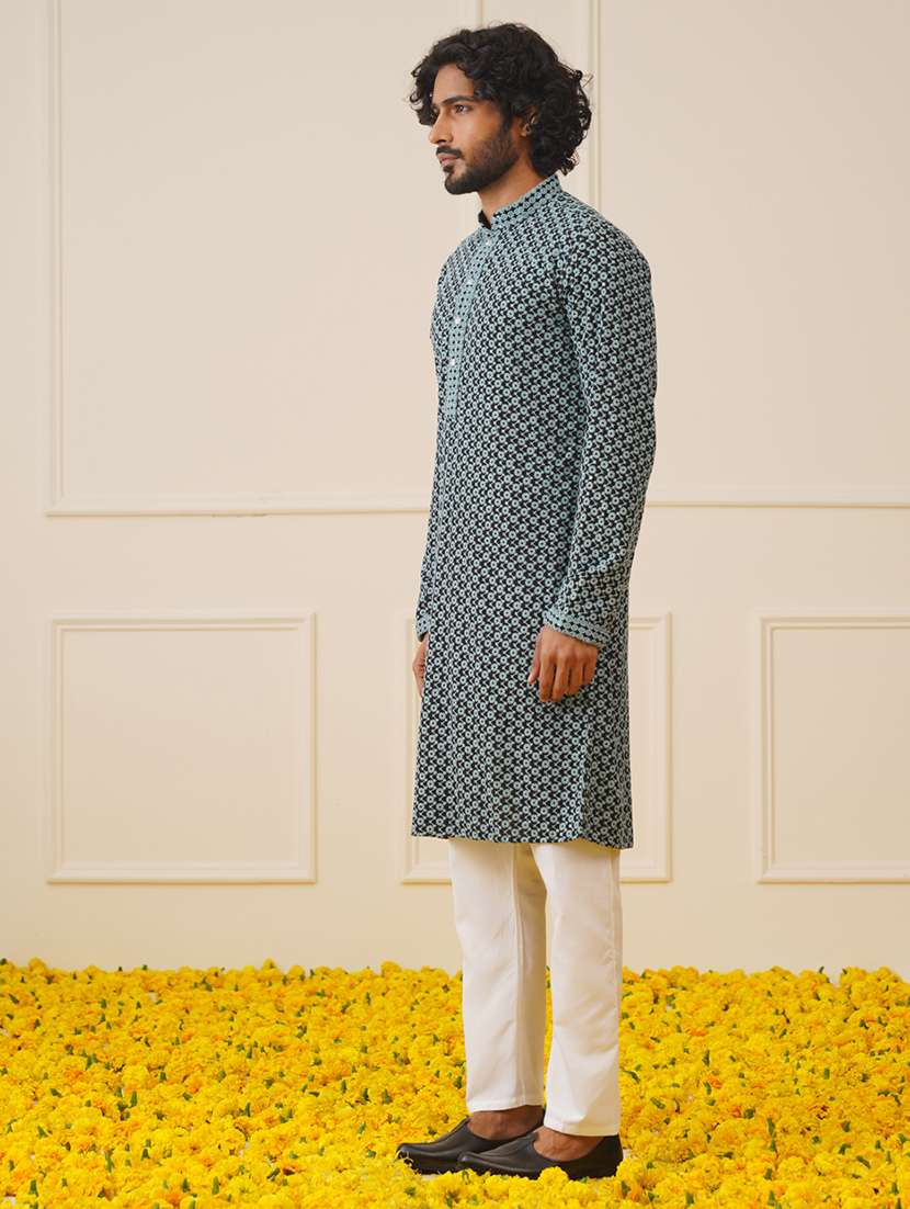 men mandarin neck kurta pyjama ethnic wear set - 20733068 -  Standard Image - 2