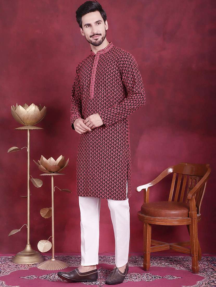 men mandarin neck kurta pyjama ethnic wear set - 20733069 -  Standard Image - 2