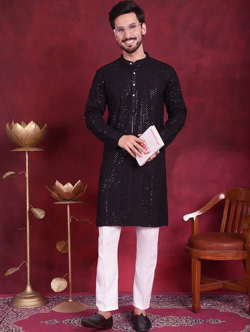 men mandarin neck kurta pyjama ethnic wear set - 20733076 -  Standard Image - 0
