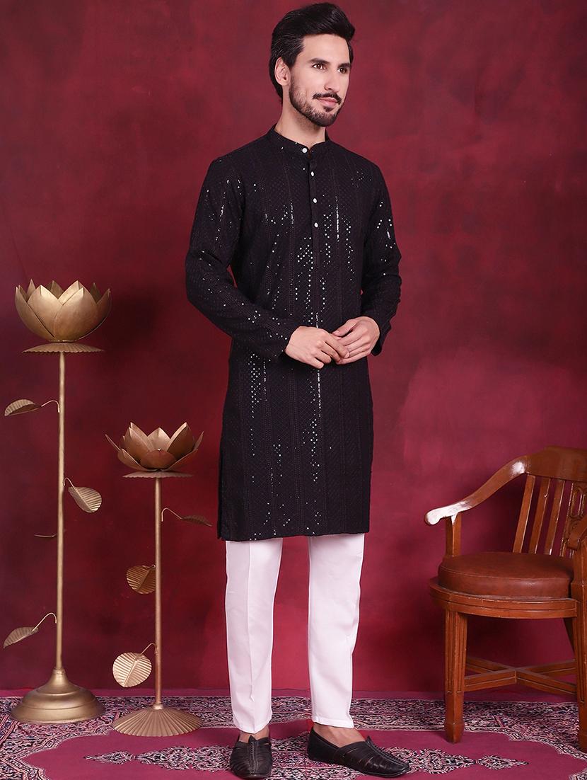 men mandarin neck kurta pyjama ethnic wear set - 20733076 - Standard Image - 2