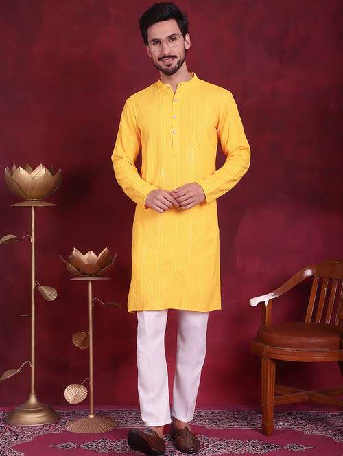 men mandarin neck kurta pyjama ethnic wear set - 20733081 -  Standard Image - 0