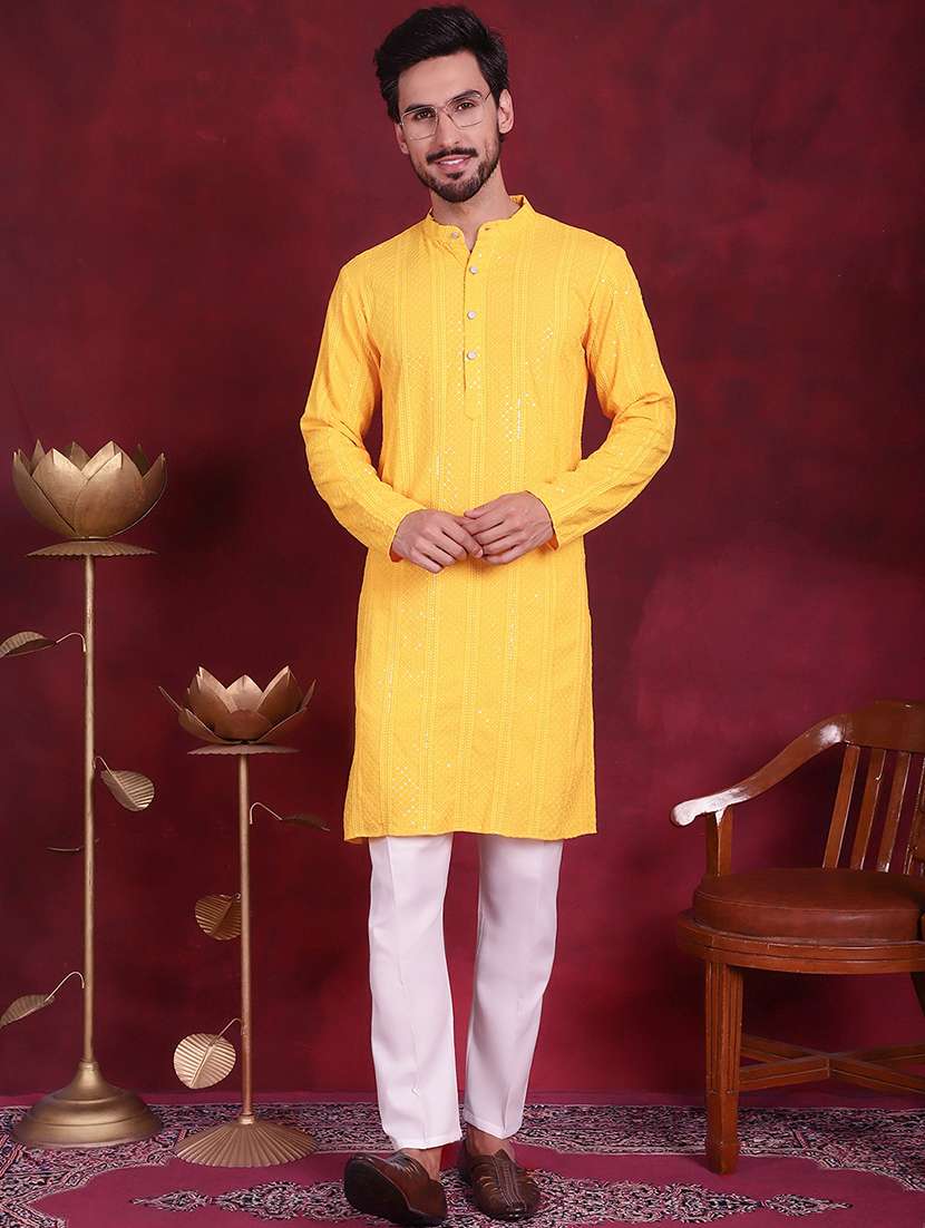 men mandarin neck kurta pyjama ethnic wear set