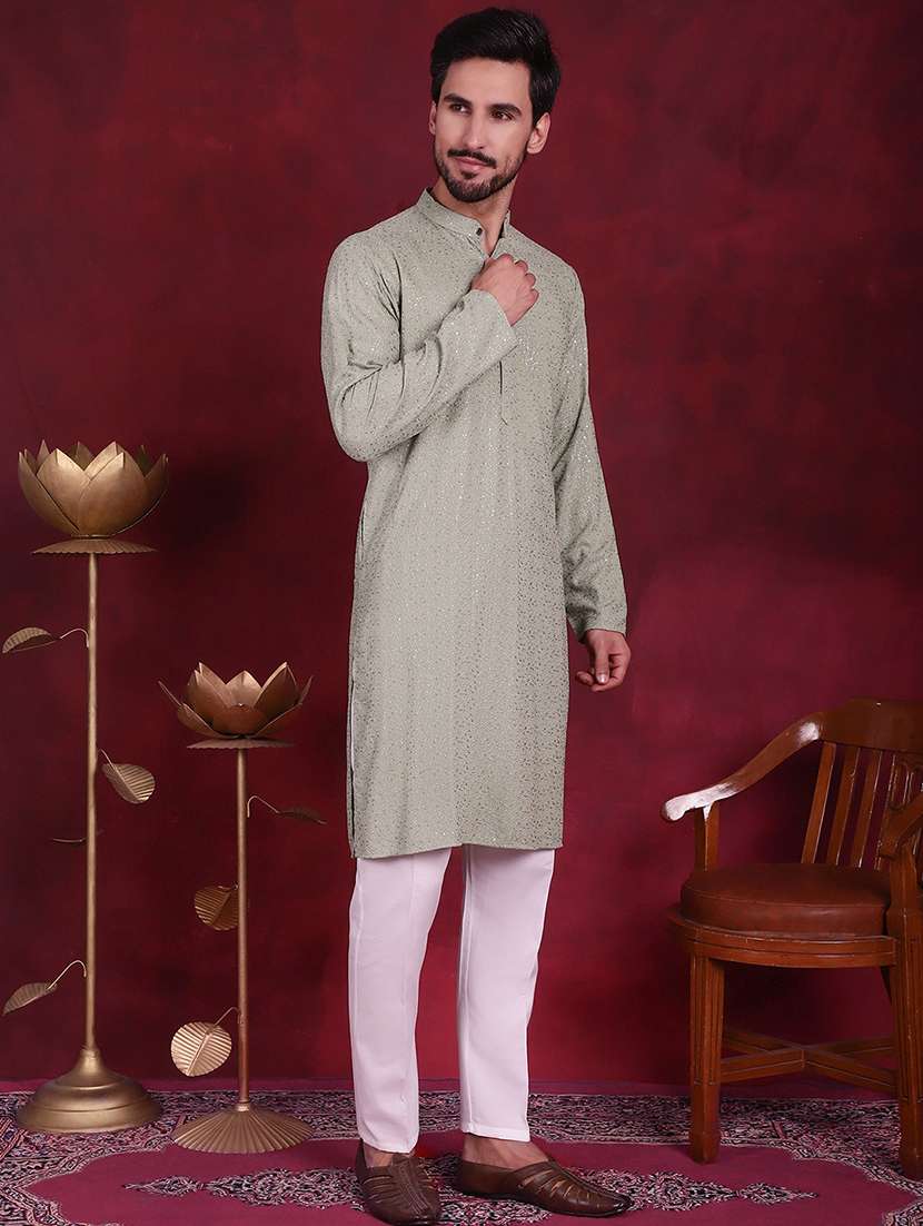 men mandarin neck kurta pyjama ethnic wear set - 20733095 -  Standard Image - 2