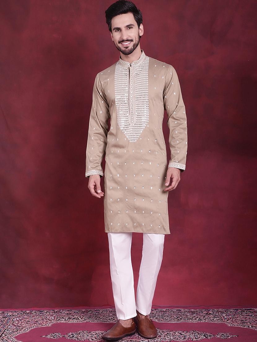 men mandarin neck kurta pyjama ethnic wear set - 20733096 - Standard Image - 2