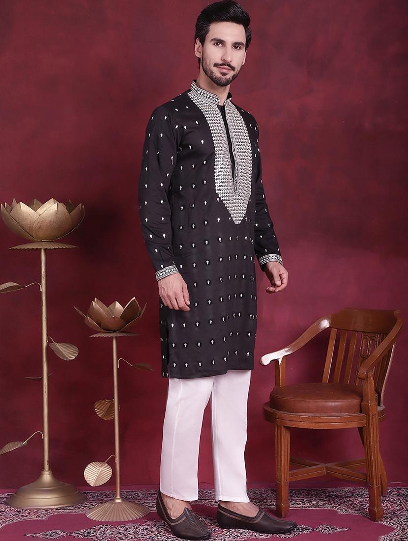 men mandarin neck kurta pyjama ethnic wear set - 20733097 - Standard Image - 2