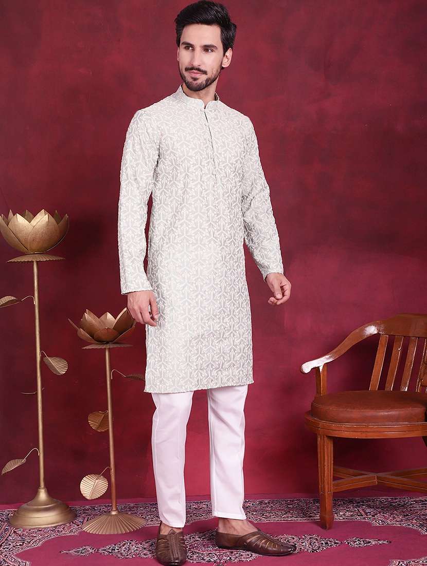 men mandarin neck kurta pyjama ethnic wear set - 20733102 -  Standard Image - 2