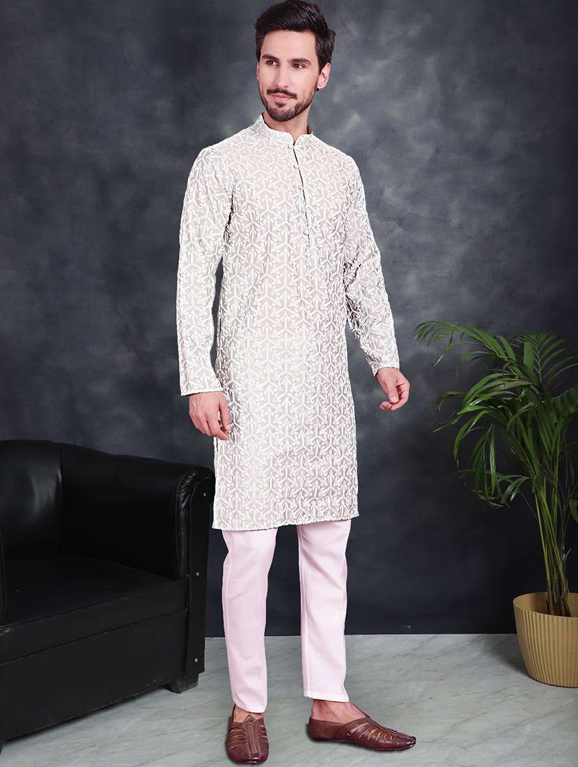 men mandarin neck kurta pyjama ethnic wear set - 20733105 -  Standard Image - 2