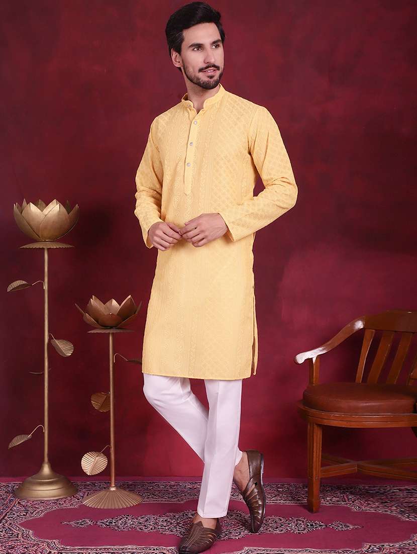 men mandarin neck kurta pyjama ethnic wear set - 20733106 -  Standard Image - 2