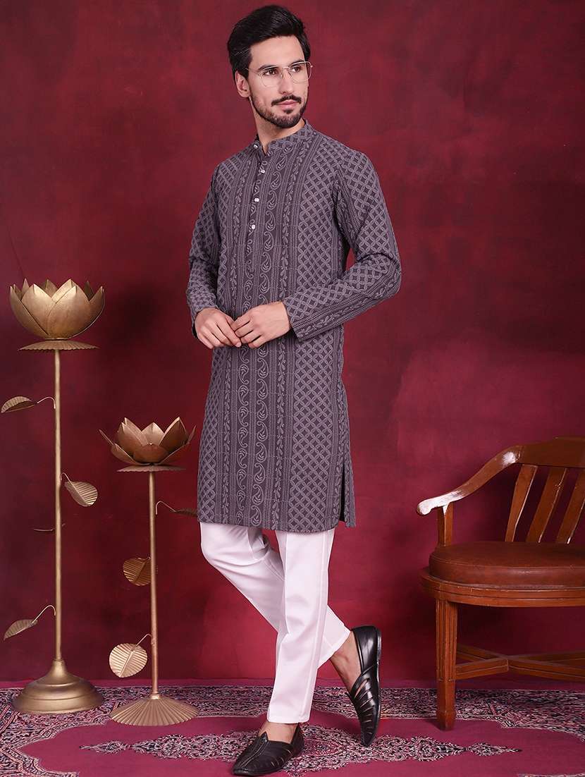 men mandarin neck kurta pyjama ethnic wear set - 20733107 -  Standard Image - 2