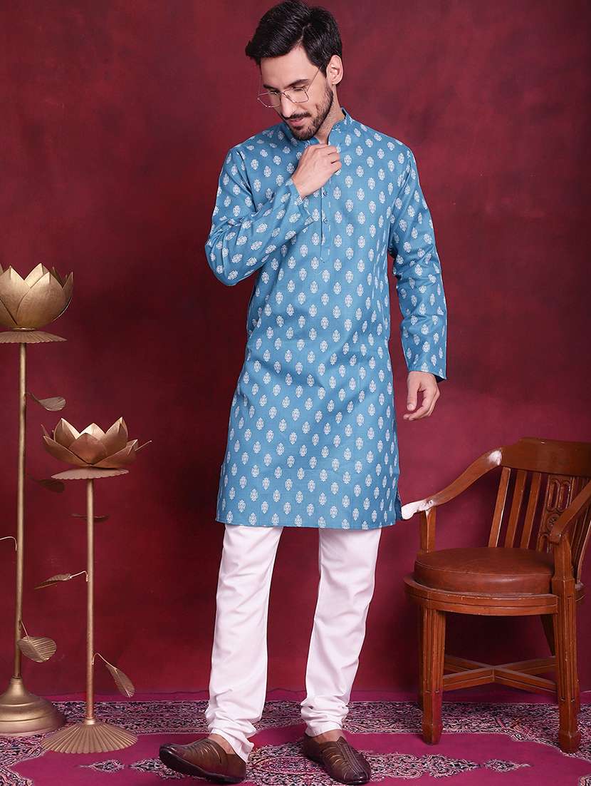 men mandarin neck kurta churidar ethnic wear set - 20733134 -  Standard Image - 2