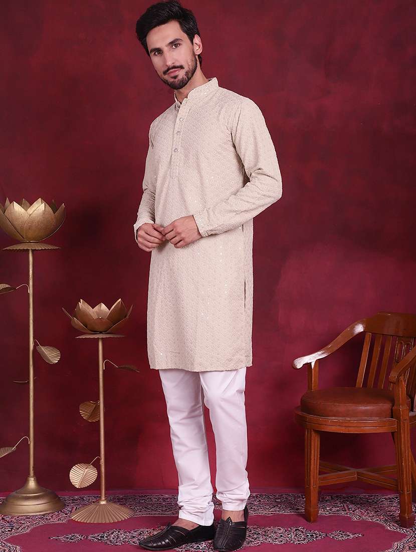 men mandarin neck kurta churidar ethnic wear set - 20733136 -  Standard Image - 2