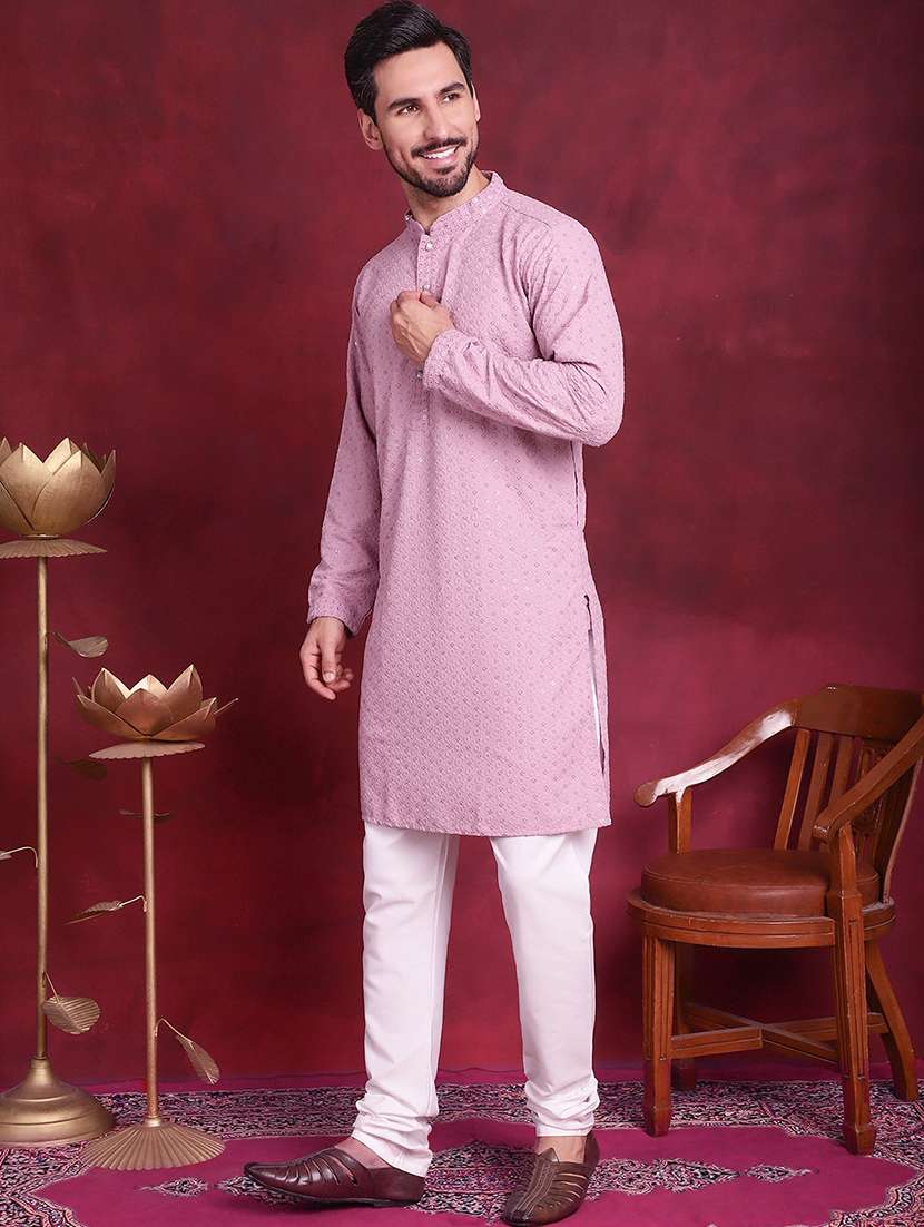 men mandarin neck kurta churidar ethnic wear set - 20733139 -  Standard Image - 2