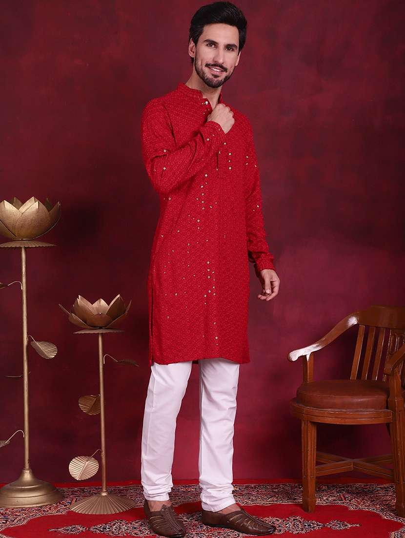men mandarin neck kurta churidar ethnic wear set - 20733140 -  Standard Image - 2
