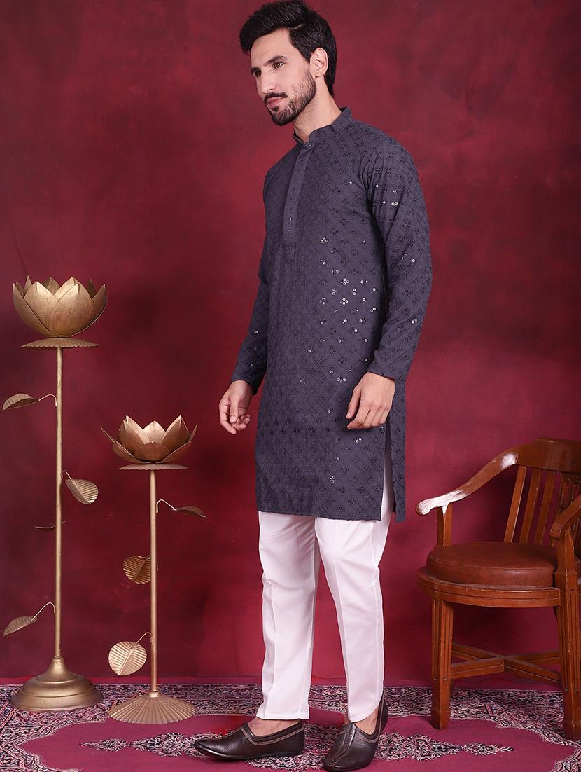 men mandarin neck kurta churidar ethnic wear set - 20733146 - Standard Image - 2