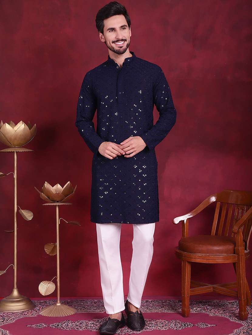 men mandarin neck kurta pyjama ethnic wear set - 20733147 -  Standard Image - 2
