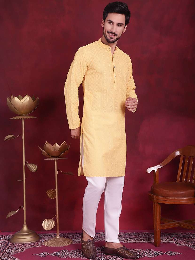 men solid with work mandarin neck kurta pyjama set - 20733203 -  Standard Image - 2