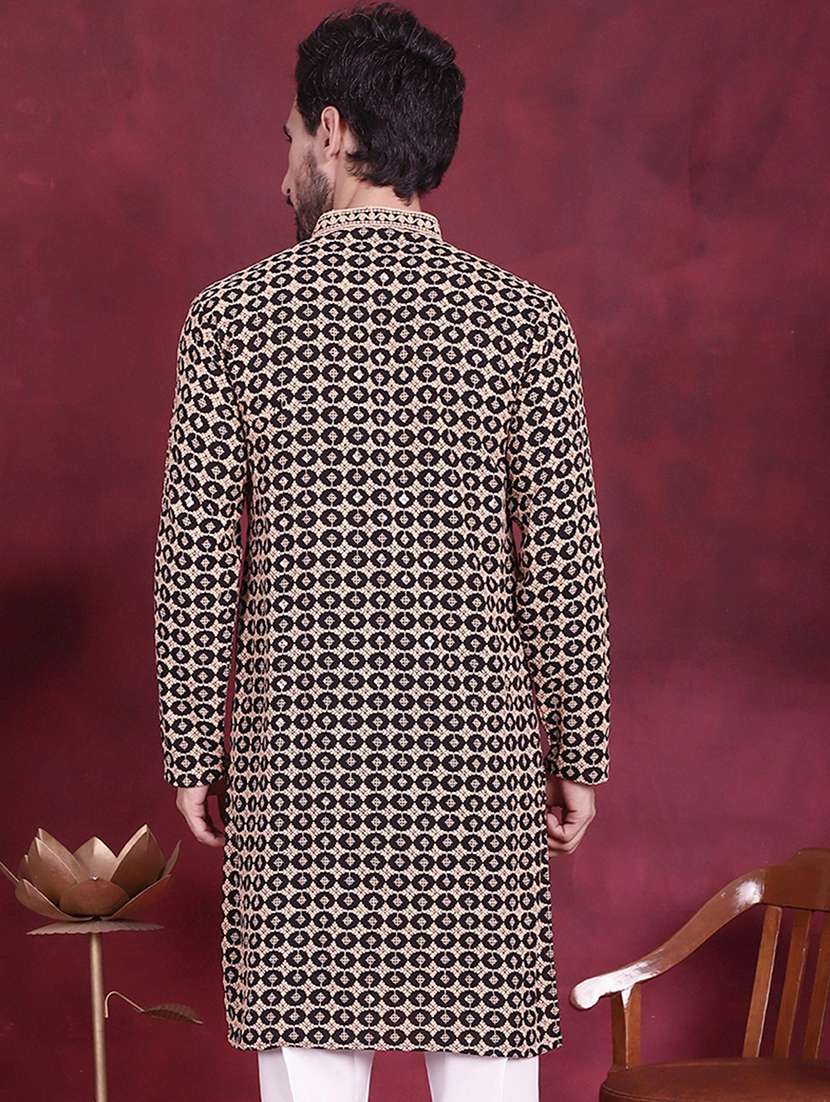 men embroidered mandarin neck long kurta - 20733209 - Standard Image - 2