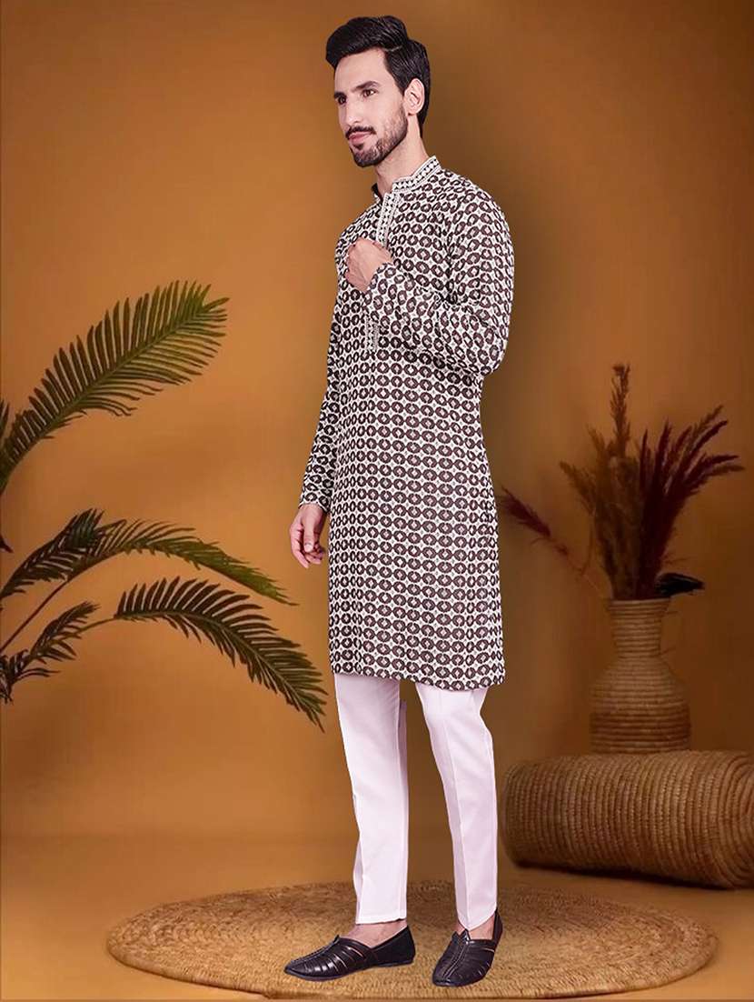 men embroidered mandarin neck long kurta - 20733211 - Standard Image - 2