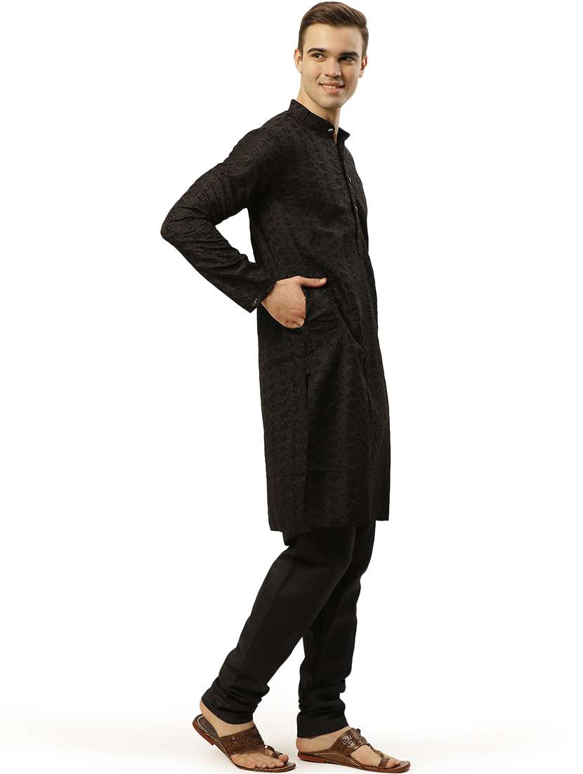 men solid with work mandarin neck kurta pyjama set - 20733219 -  Standard Image - 2